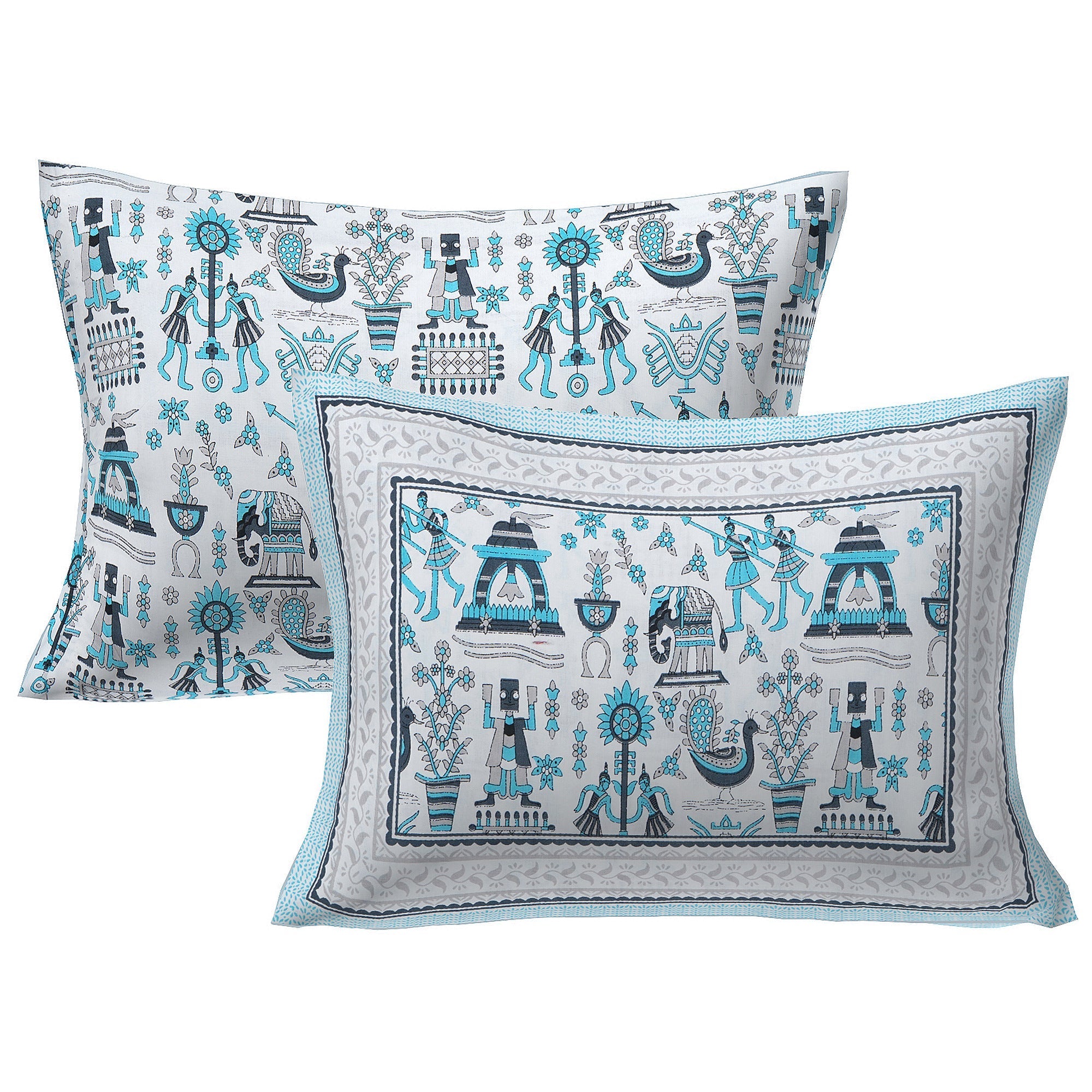 Rudra Bazaar Blue 210 TC Cotton Double King Bedsheet With 2 Pillow Covers