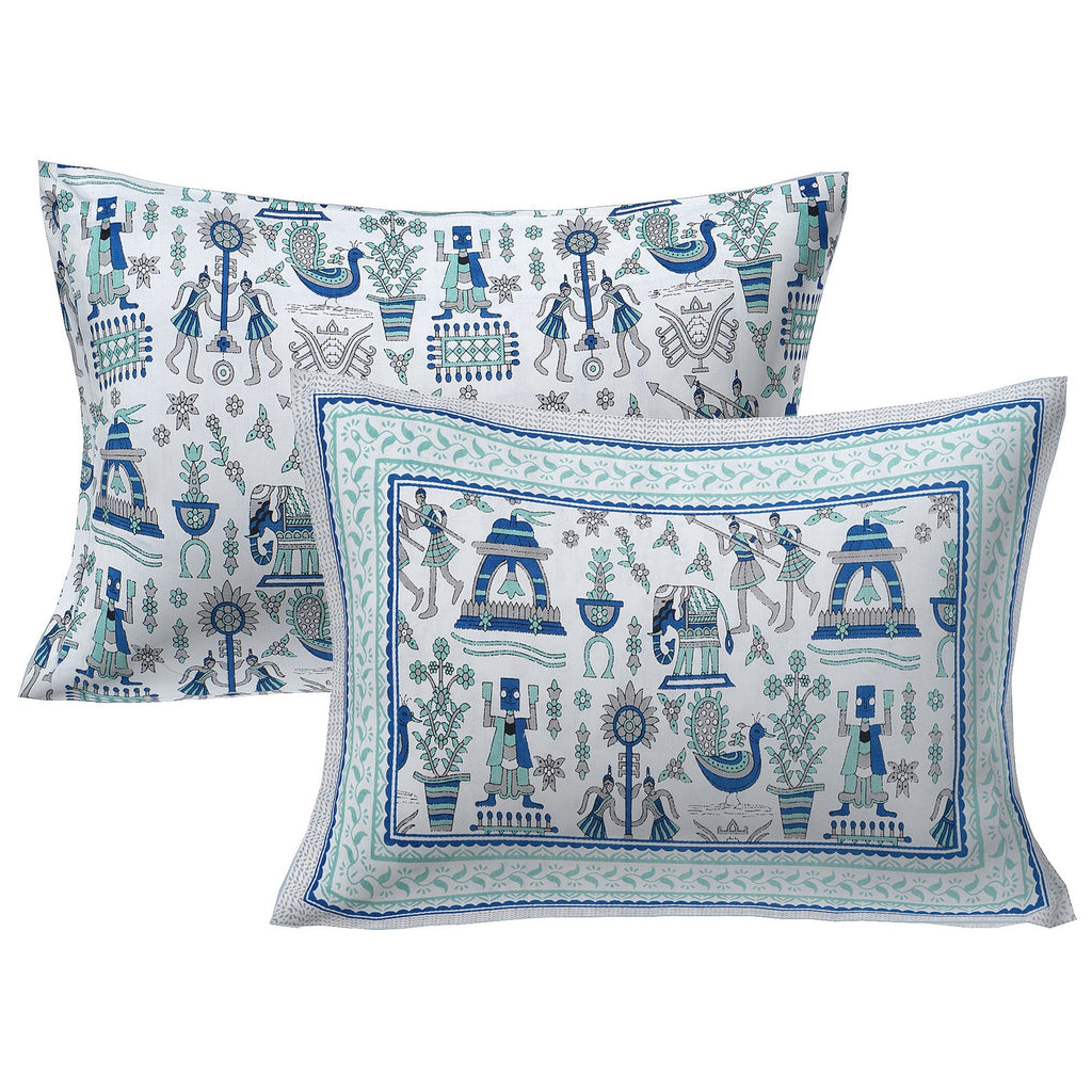 Rudra Bazaar Turquoise Blue 210 TC Cotton Double King Bedsheet With 2 Pillow Covers