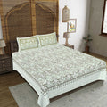 Rudra Bazaar Green 210 TC Cotton Double King Bedsheet With 2 Pillow Covers