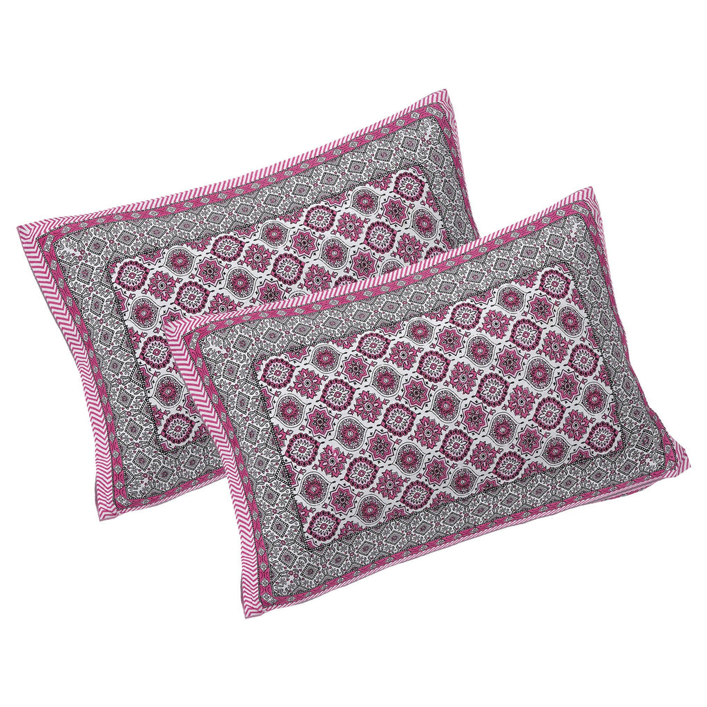 Rudra Bazaar Pink 210 TC Cotton Double King Bedsheet With 2 Pillow Covers
