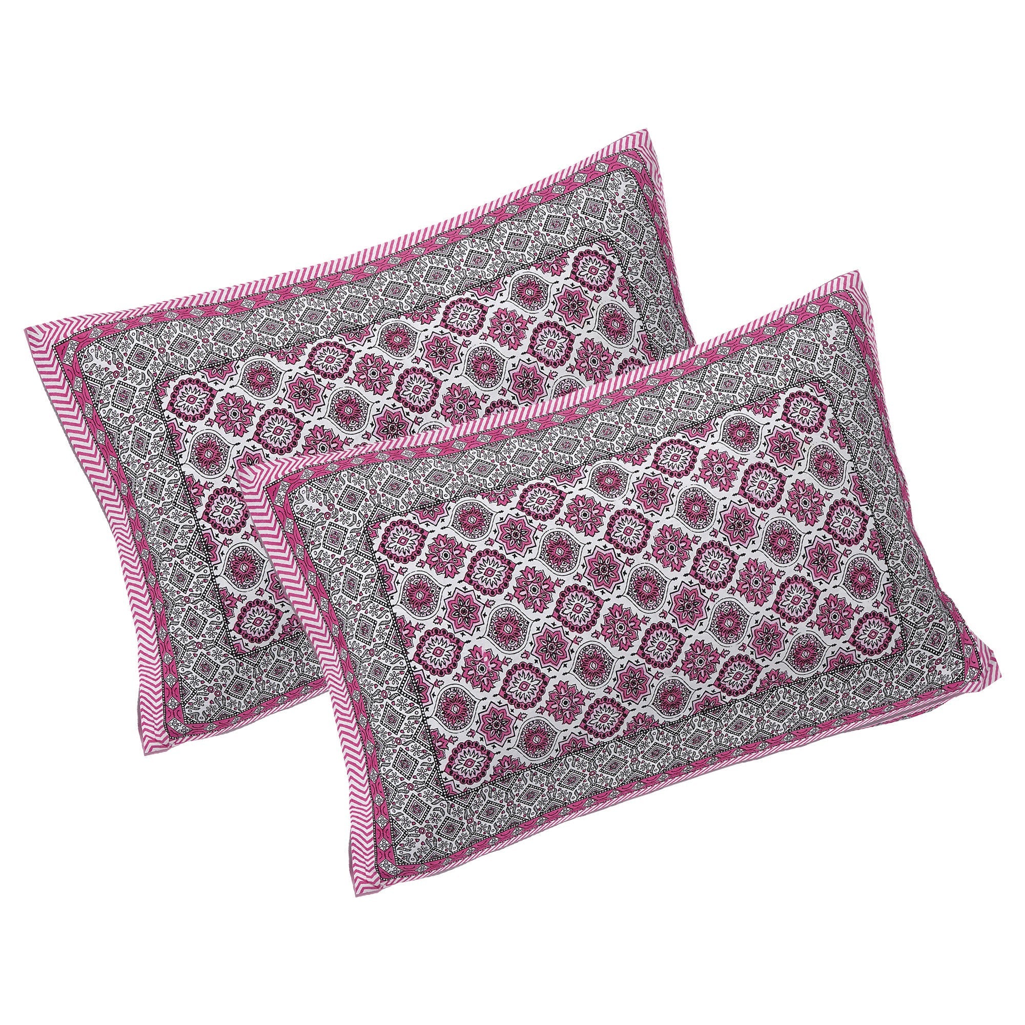 Rudra Bazaar Pink 210 TC Cotton Double King Bedsheet With 2 Pillow Covers