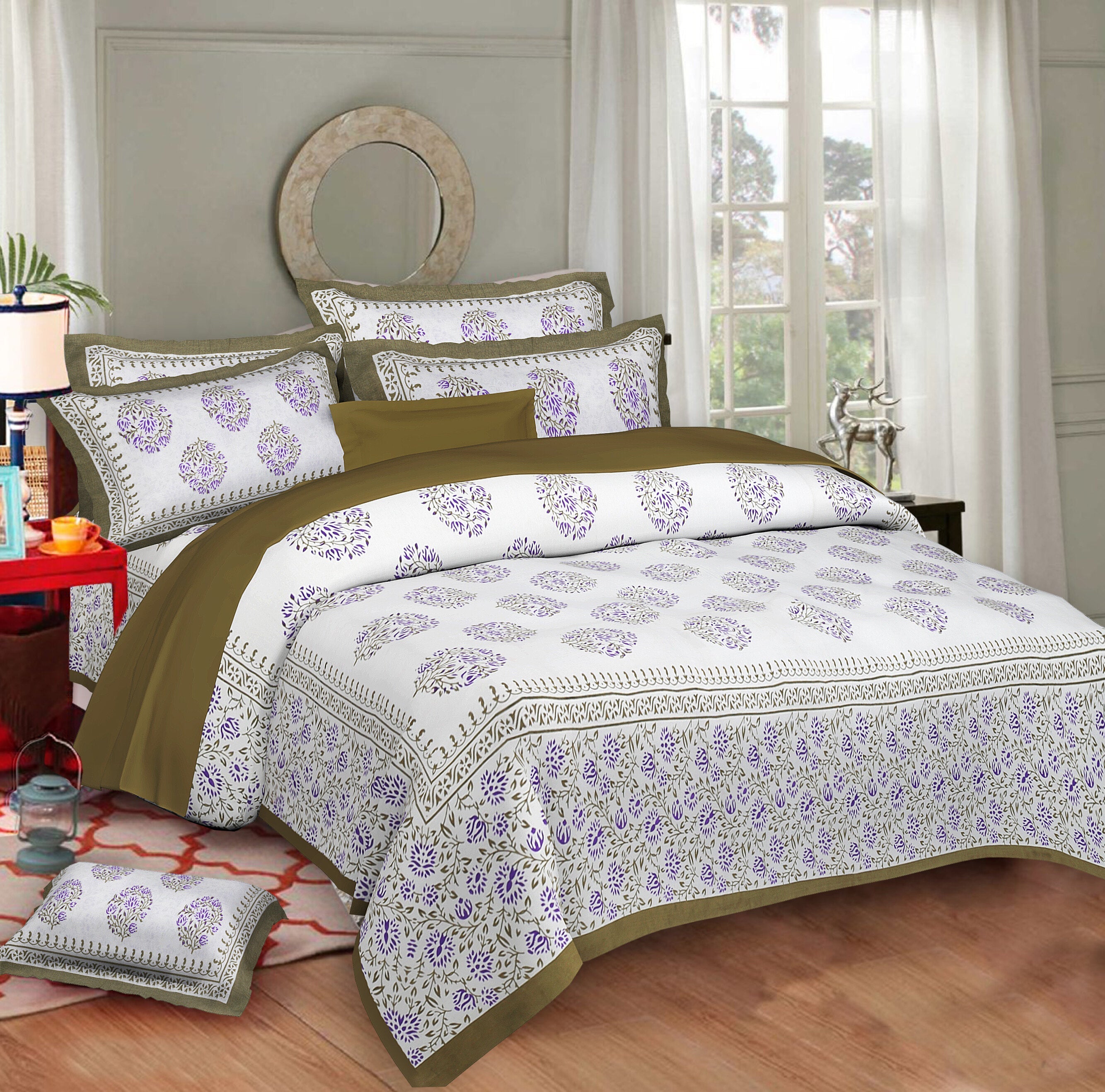 Rudra Bazaar Sea Green 210 TC Cotton Double King Bedsheet With 2 Pillow Covers