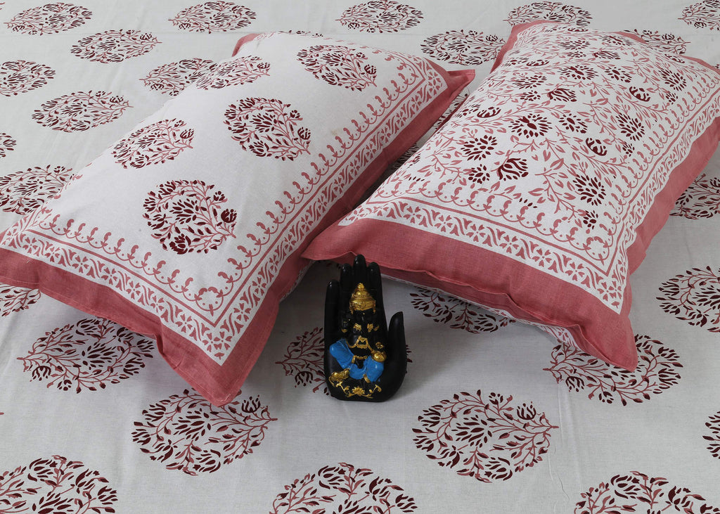 Rudra Bazaar Pink 210 TC Cotton Double King Bedsheet With 2 Pillow Covers