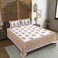 Rudra Bazaar Purple Gold 210 TC Cotton Double King Bedsheet With 2 Pillow Covers