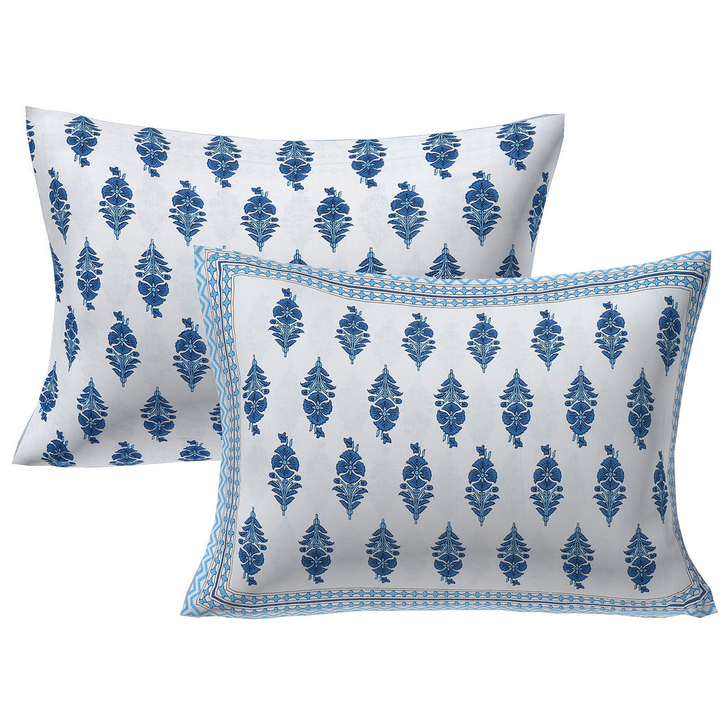 Rudra Bazaar Blue 210 TC Cotton Double King Bedsheet With 2 Pillow Covers