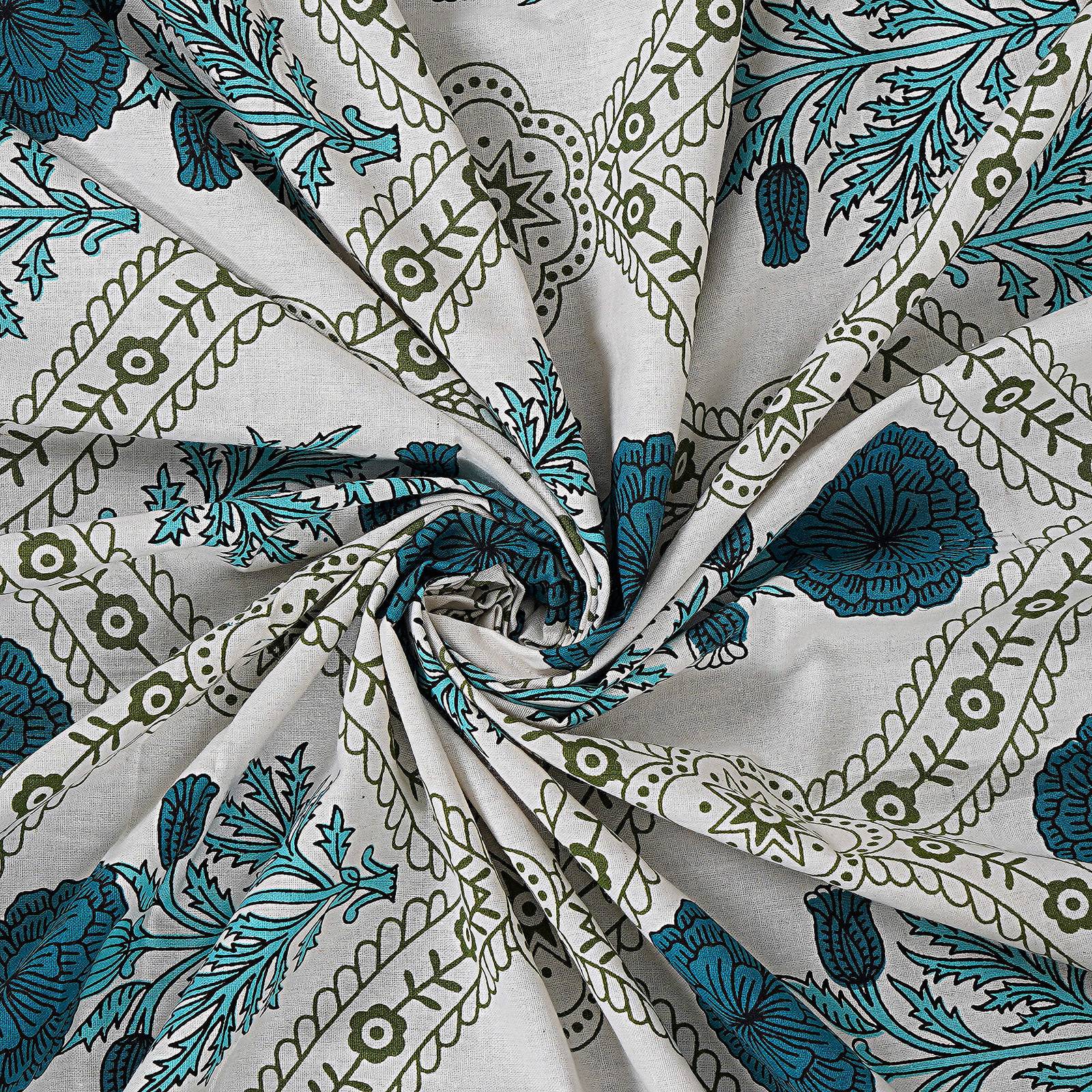 Rudra Bazaar Turquoise Blue 210 TC Cotton Double King Bedsheet With 2 Pillow Covers