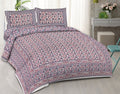 Rudra Bazaar Blue Pink 210 TC Cotton Double King Bedsheet With 2 Pillow Covers
