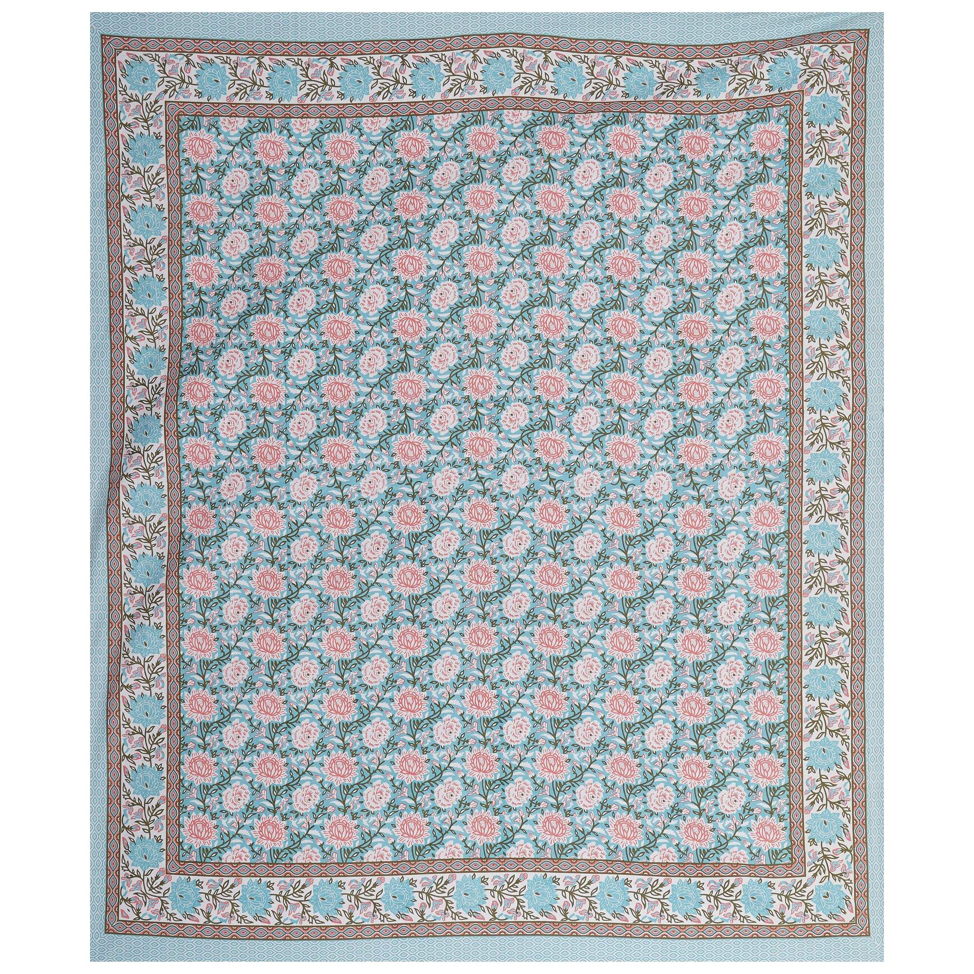 Rudra Bazaar Blue 210 TC Cotton Double King Bedsheet With 2 Pillow Covers