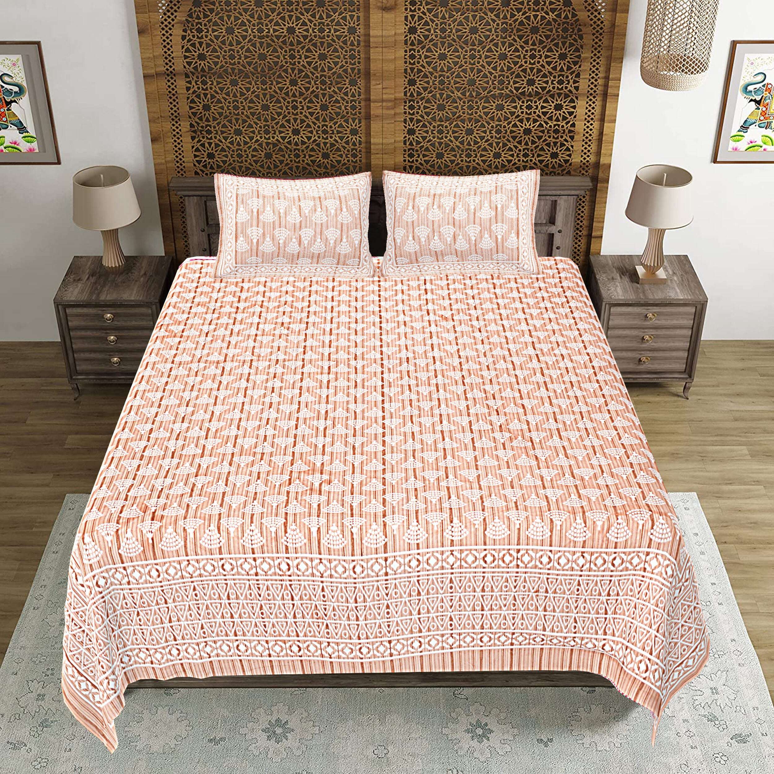 Rudra Bazaar Brown 210 TC Cotton Double King Bedsheet With 2 Pillow Covers