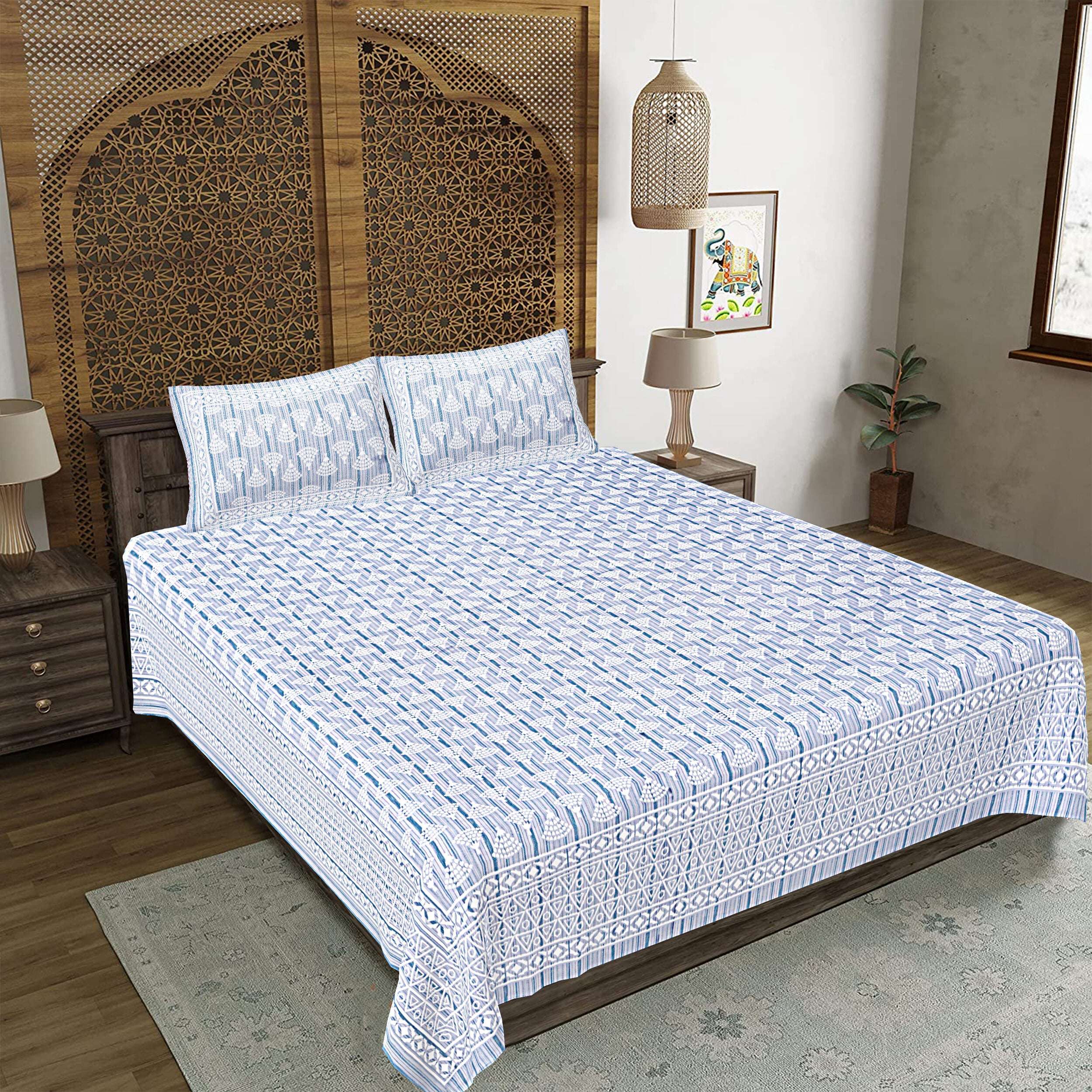 Rudra Bazaar Grey 210 TC Cotton Double King Bedsheet With 2 Pillow Covers