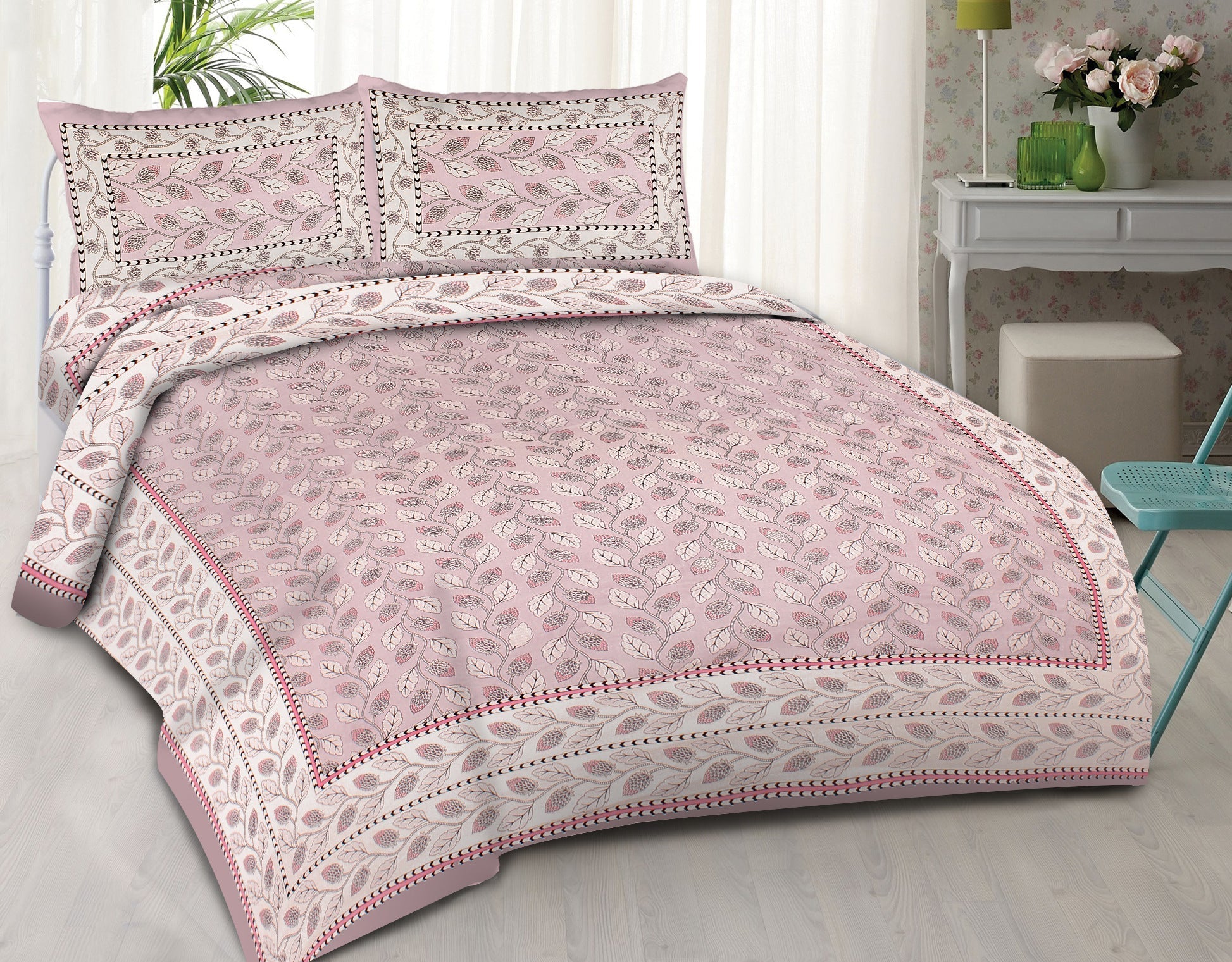 Rudra Bazaar Purple 210 TC Cotton Double King Bedsheet With 2 Pillow Covers