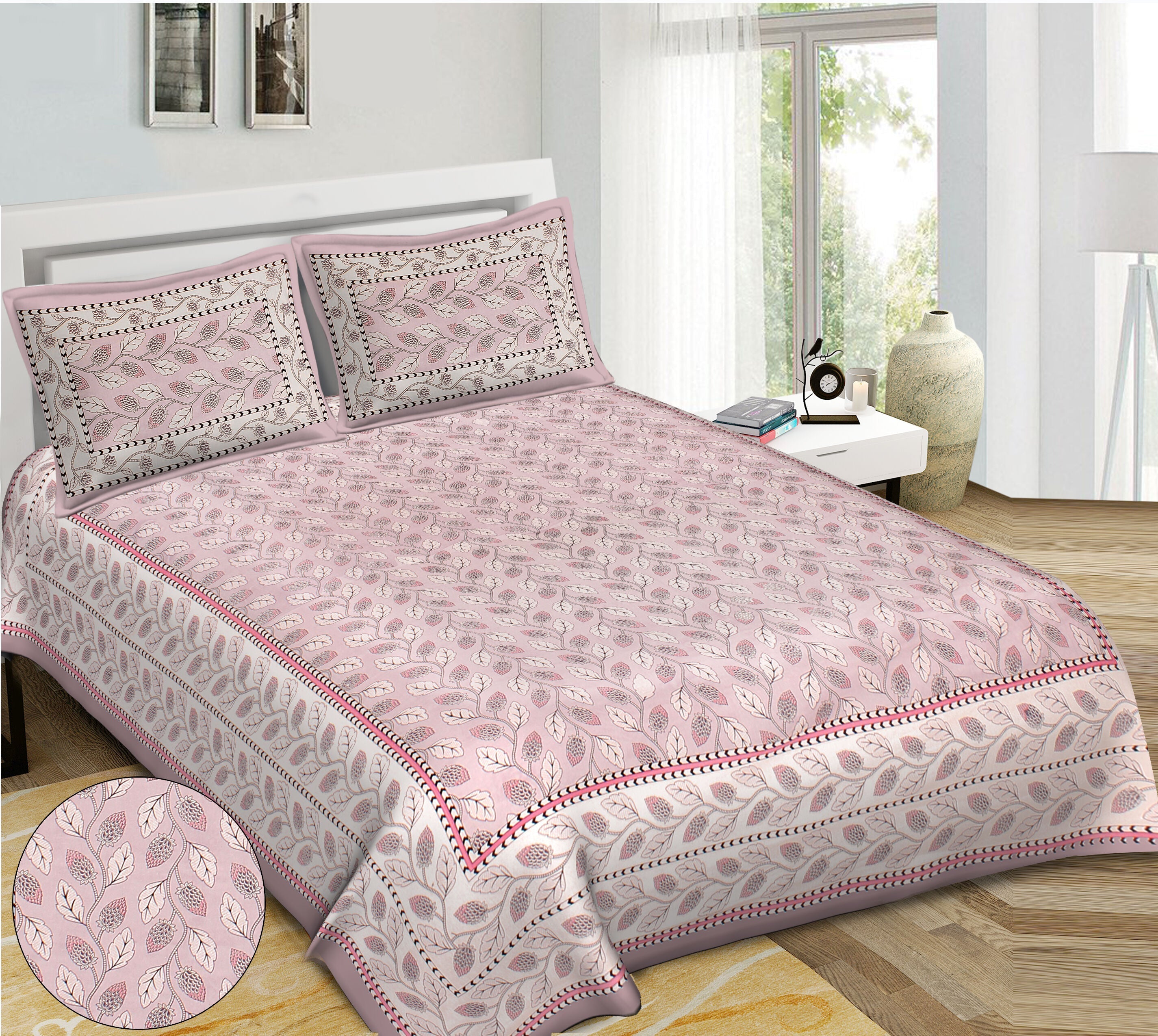 Rudra Bazaar Purple 210 TC Cotton Double King Bedsheet With 2 Pillow Covers