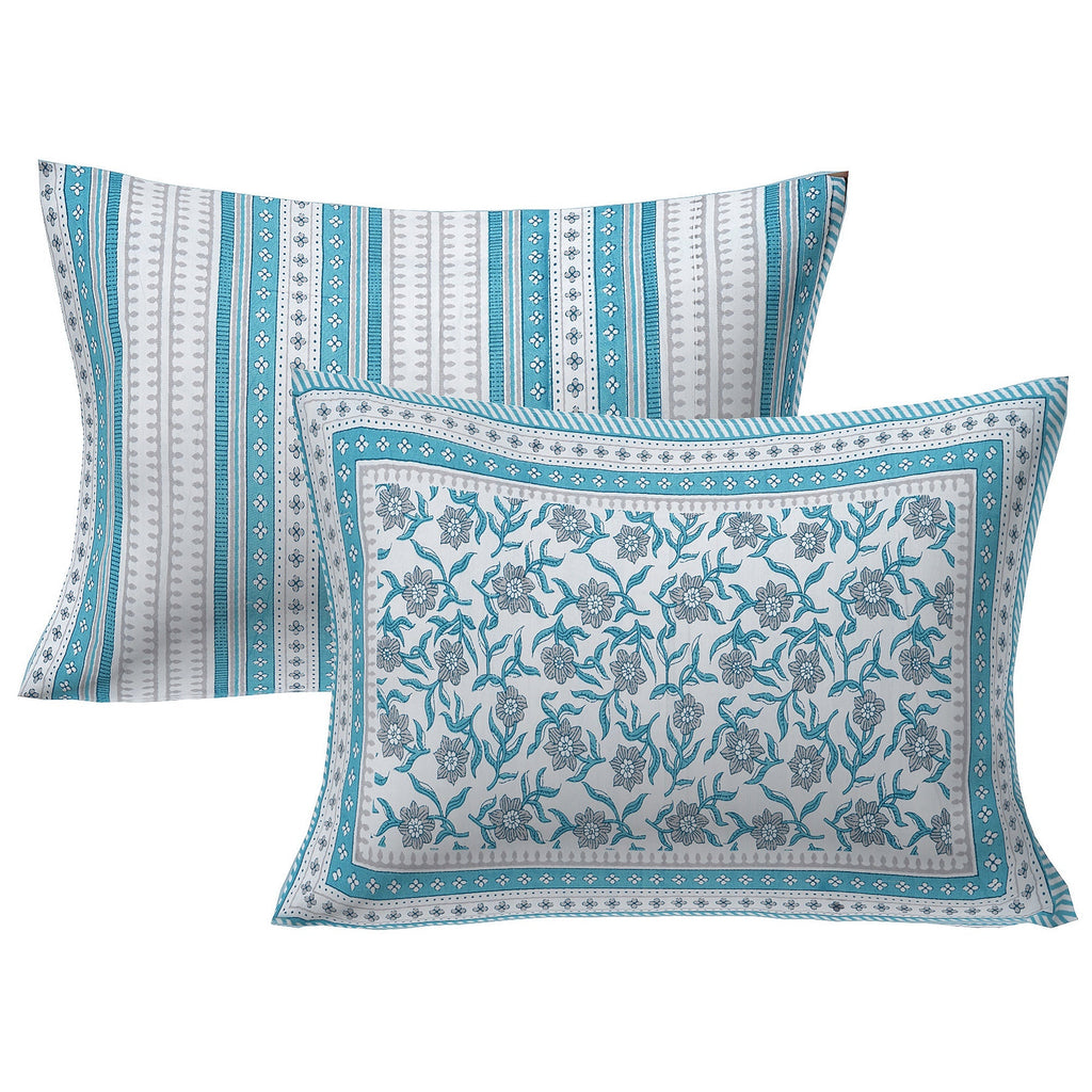 Rudra Bazaar Turquoise Blue 210 TC Cotton Double King Bedsheet With 2 Pillow Covers