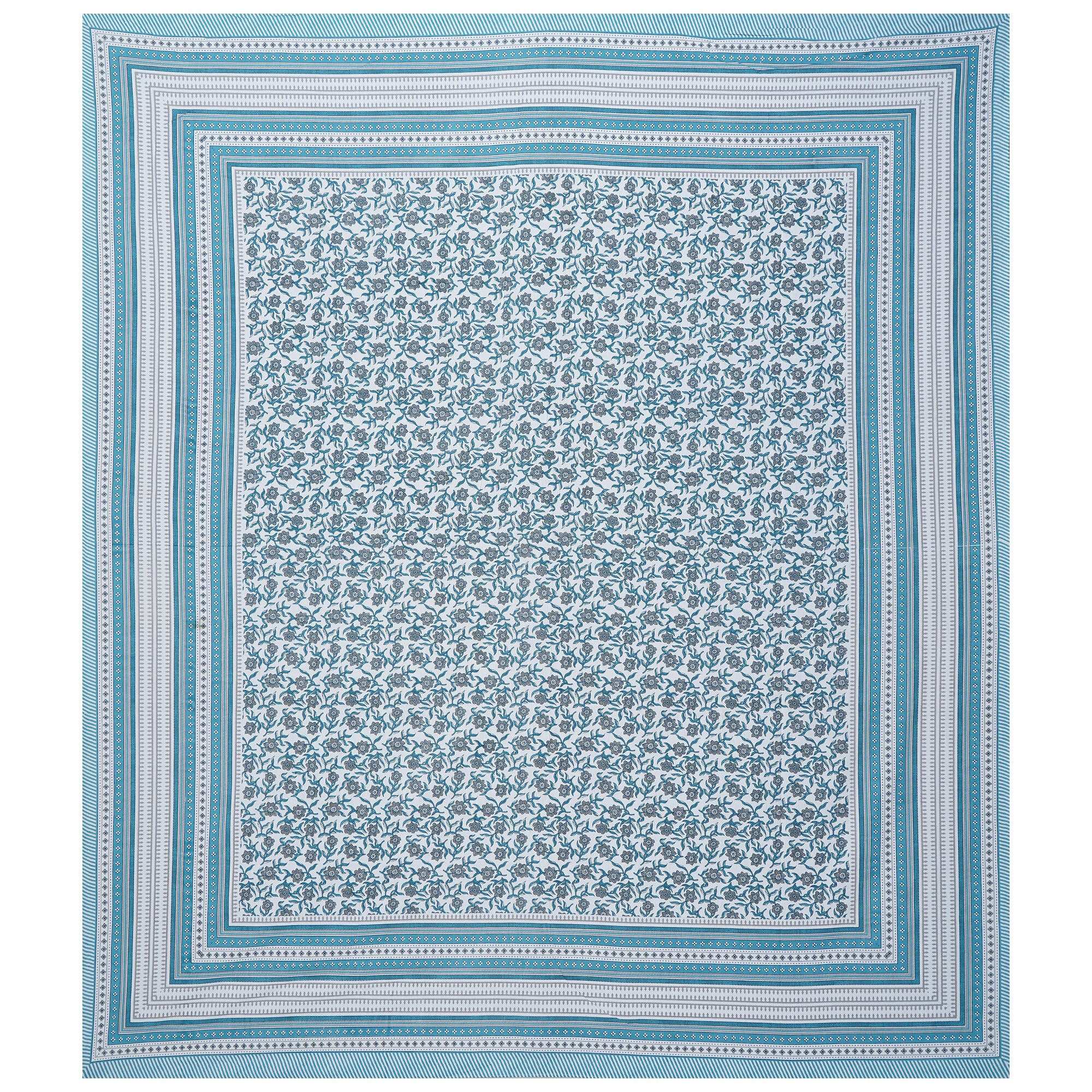 Rudra Bazaar Turquoise Blue 210 TC Cotton Double King Bedsheet With 2 Pillow Covers