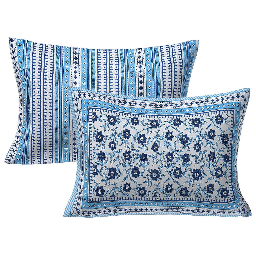 Rudra Bazaar Blue 210 TC Cotton Double King Bedsheet With 2 Pillow Covers