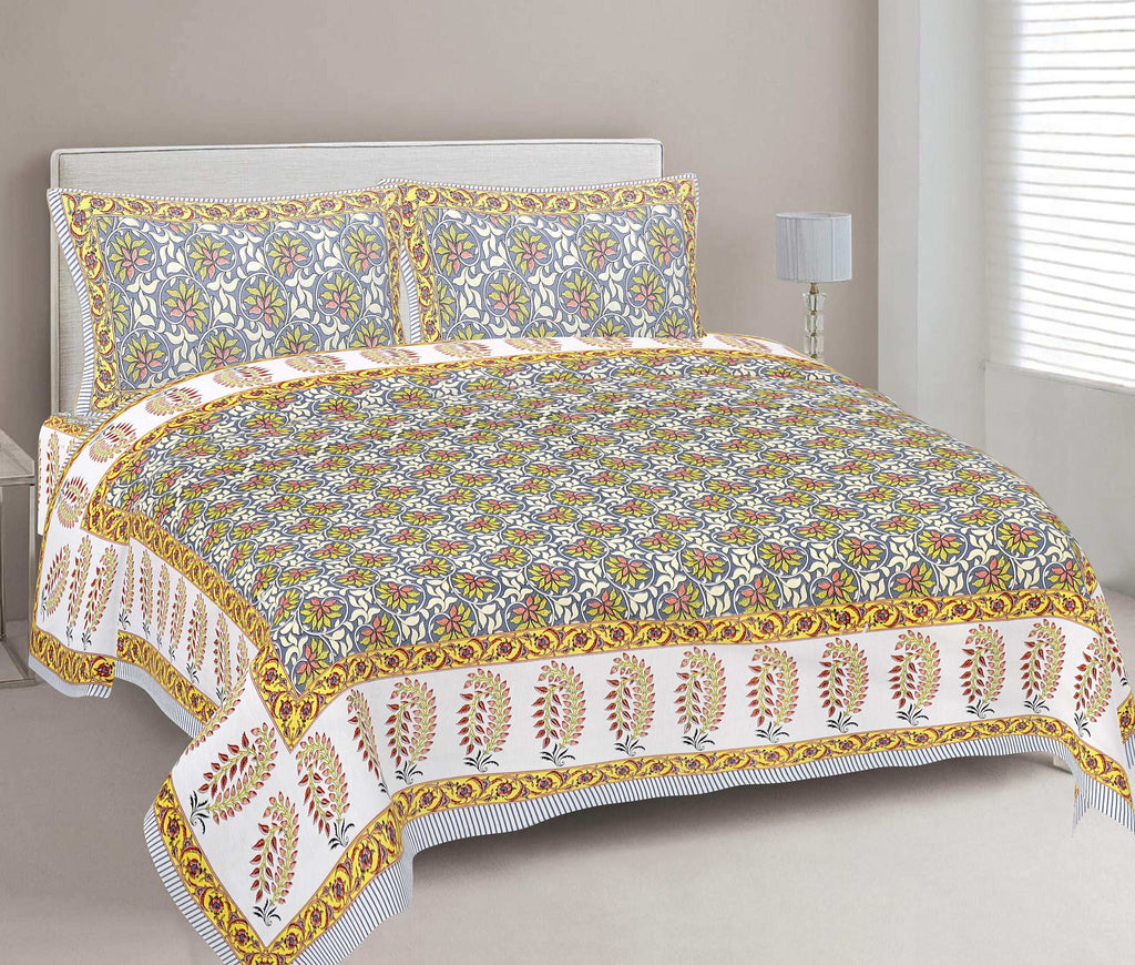 Rudra Bazaar Multi 210 TC Cotton Double King Bedsheet With 2 Pillow Covers