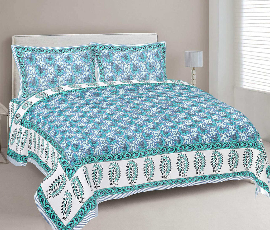Rudra Bazaar Multi 210 TC Cotton Double King Bedsheet With 2 Pillow Covers