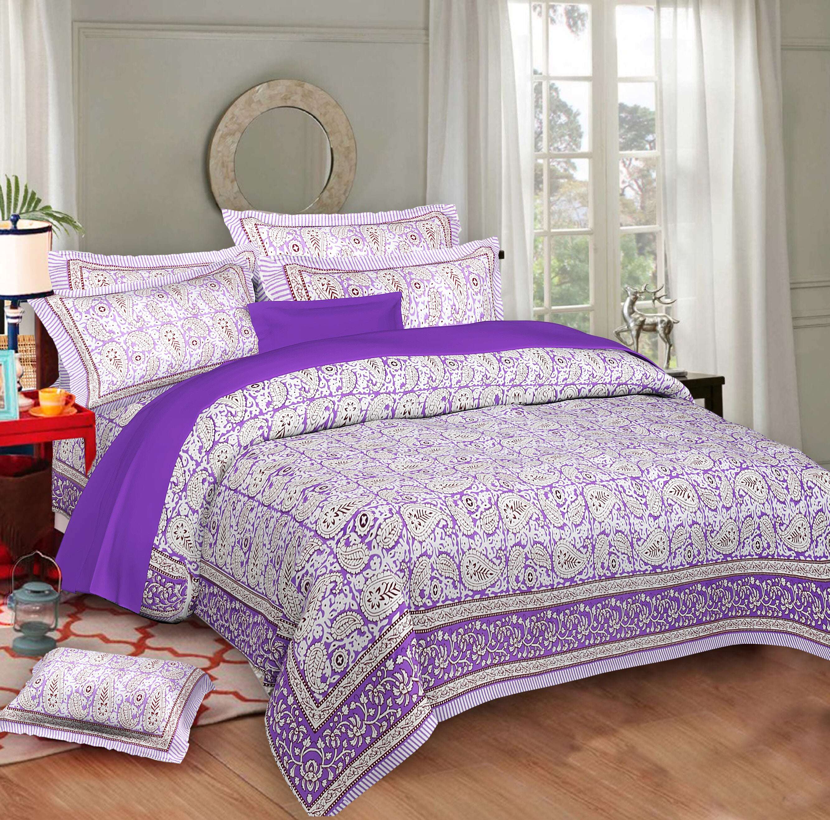 Rudra Bazaar Multi 210 TC Cotton Double King Bedsheet With 2 Pillow Covers