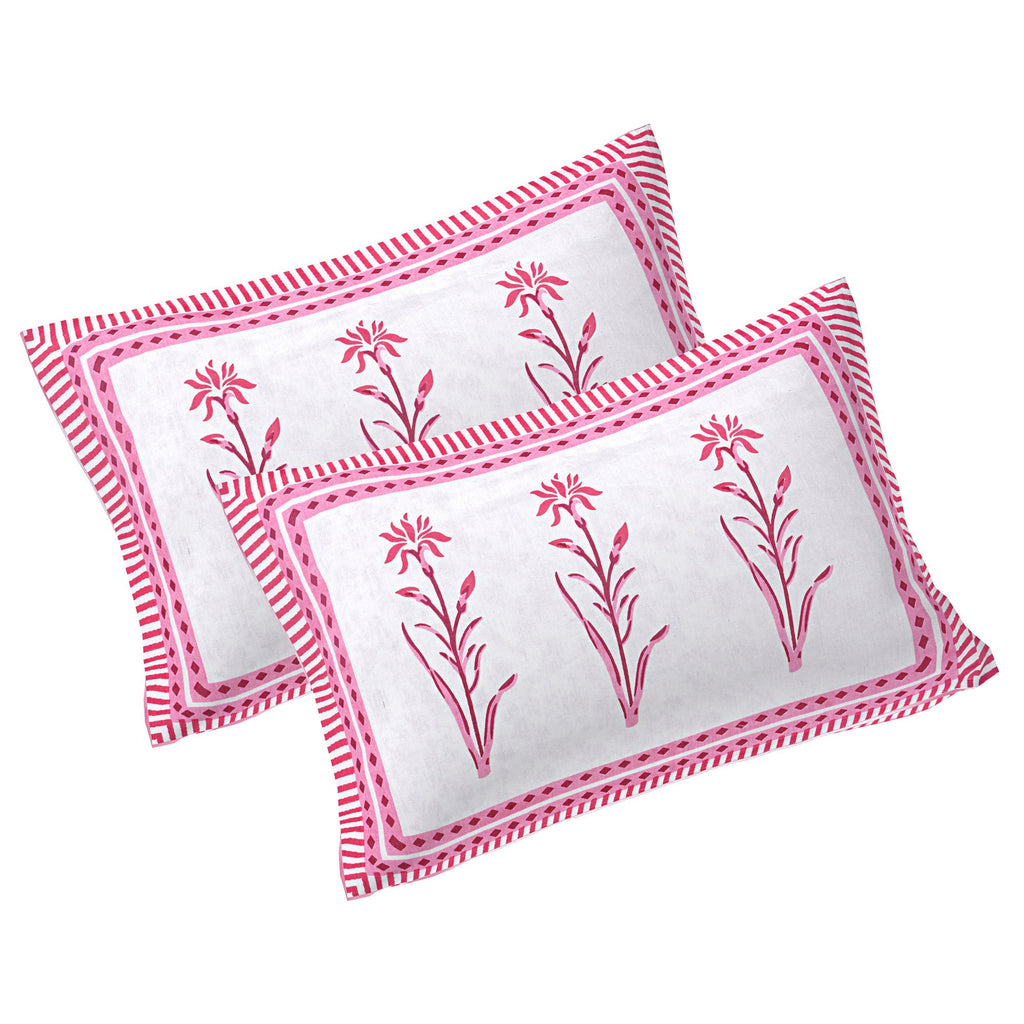 Rudra Bazaar Pink 210 TC Cotton Double King Bedsheet With 2 Pillow Covers