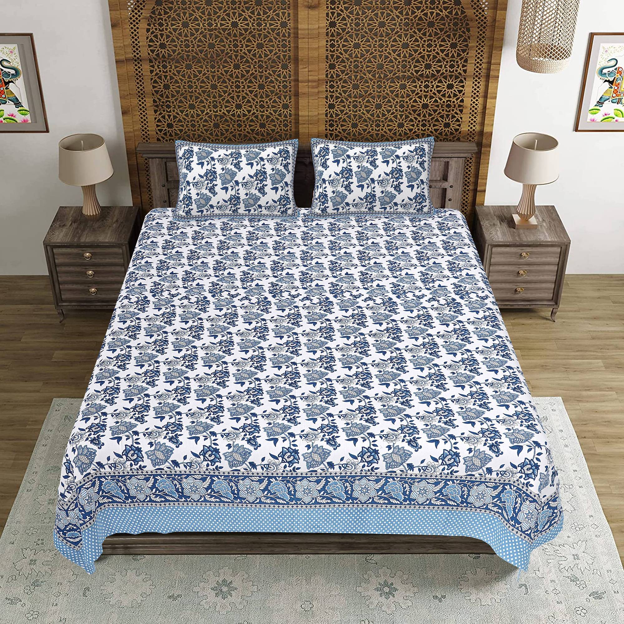 Rudra Bazaar Brown 210 TC Cotton Double King Bedsheet With 2 Pillow Covers