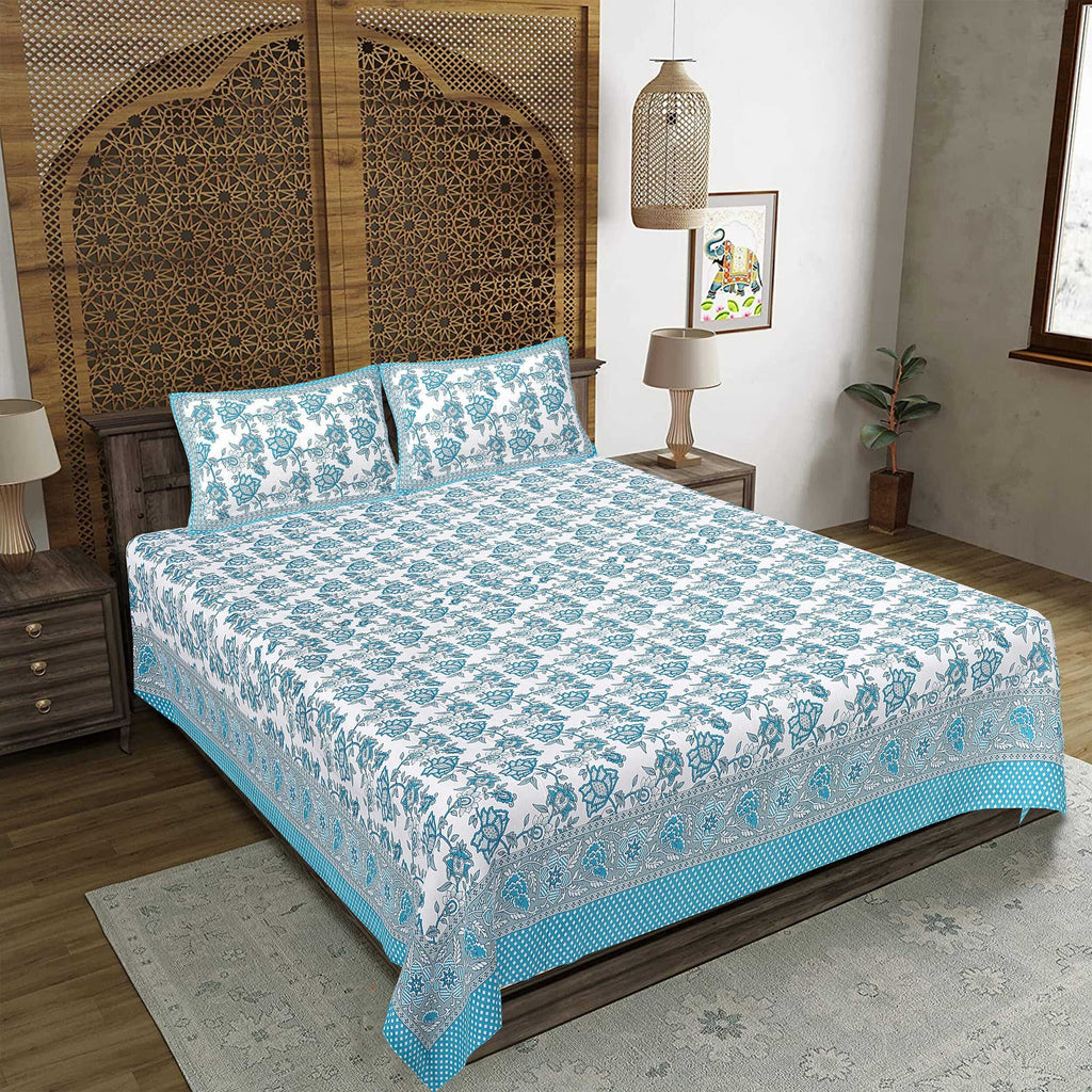Rudra Bazaar Pink 210 TC Cotton Double King Bedsheet With 2 Pillow Covers
