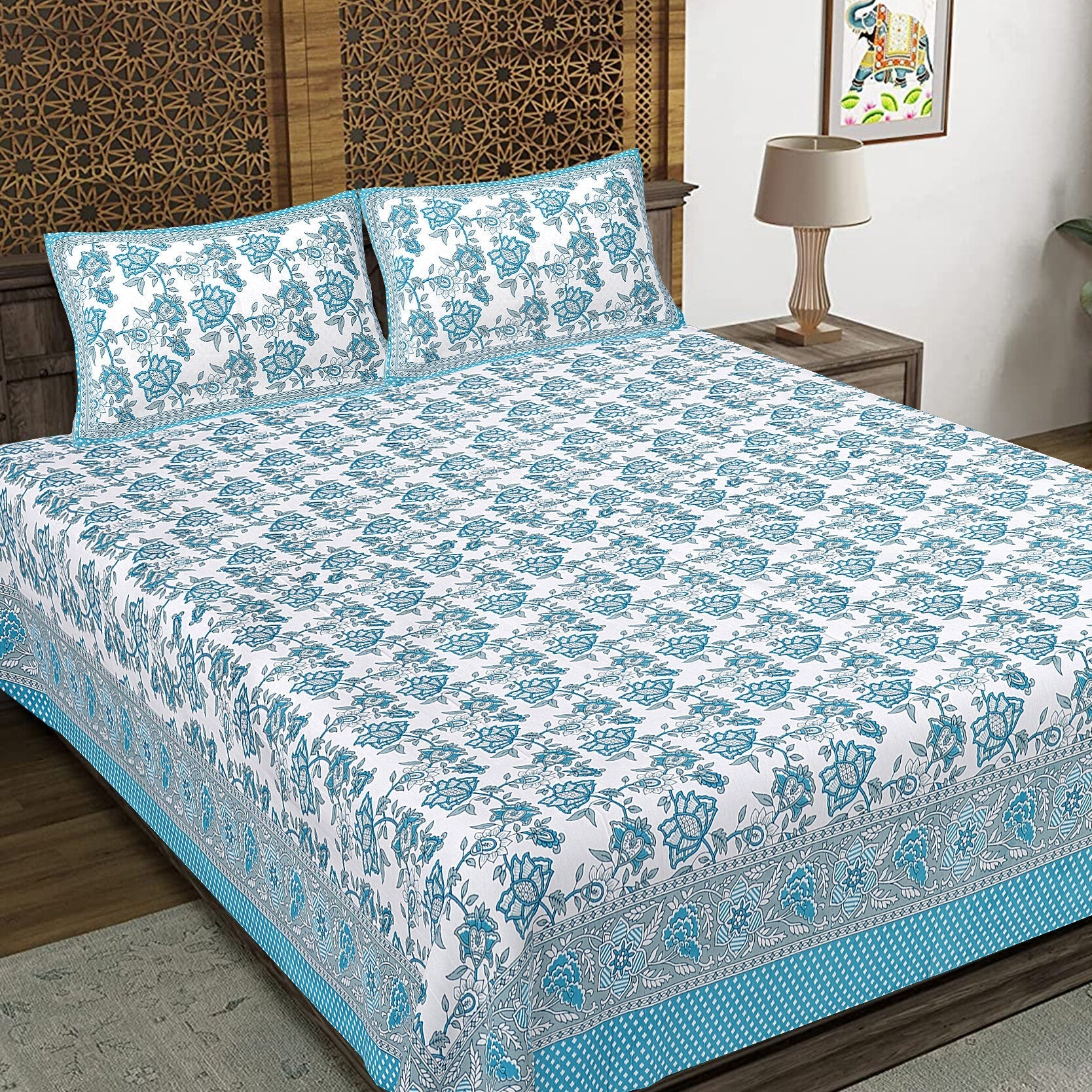 Rudra Bazaar Pink 210 TC Cotton Double King Bedsheet With 2 Pillow Covers