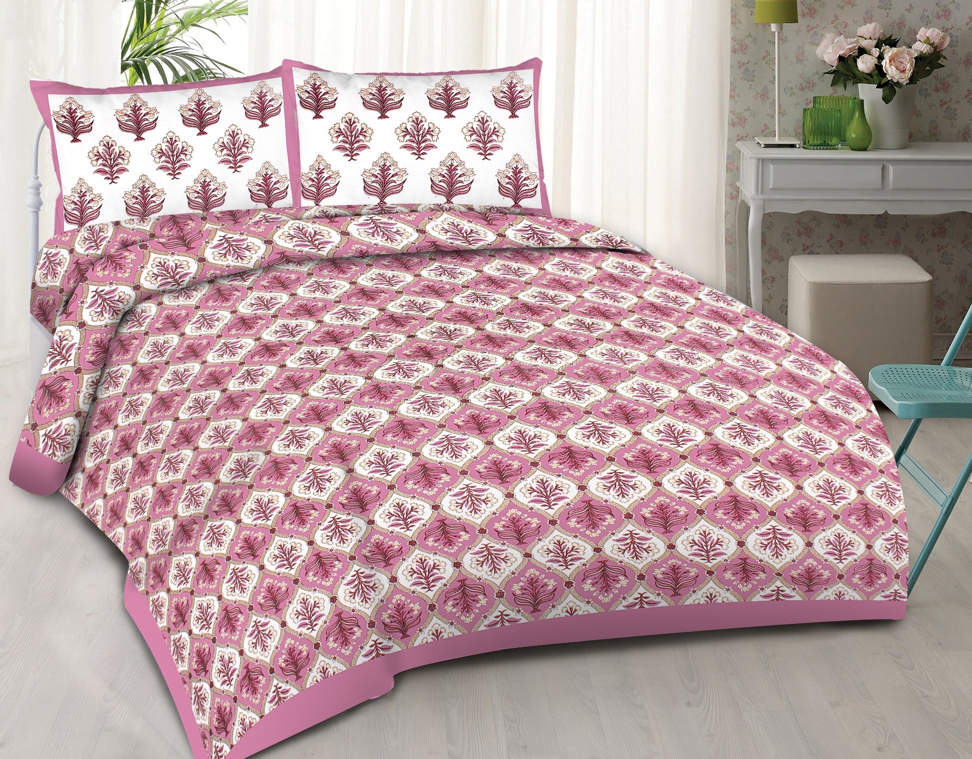 Rudra Bazaar Purple 210 TC Cotton Double King Bedsheet With 2 Pillow Covers