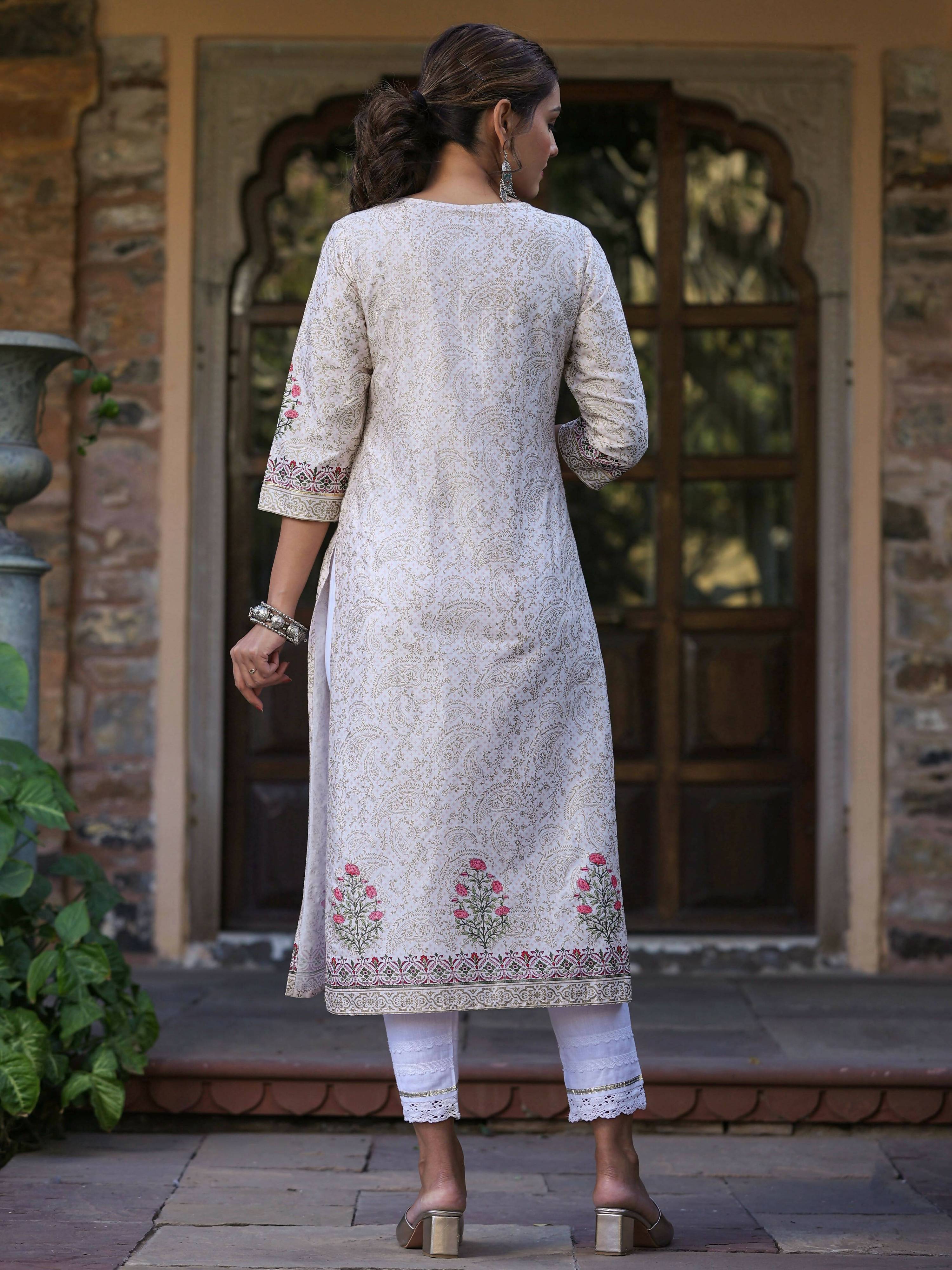 Juniper Women's Pink Viscose Shantoon Festive Printed Straight Kurta