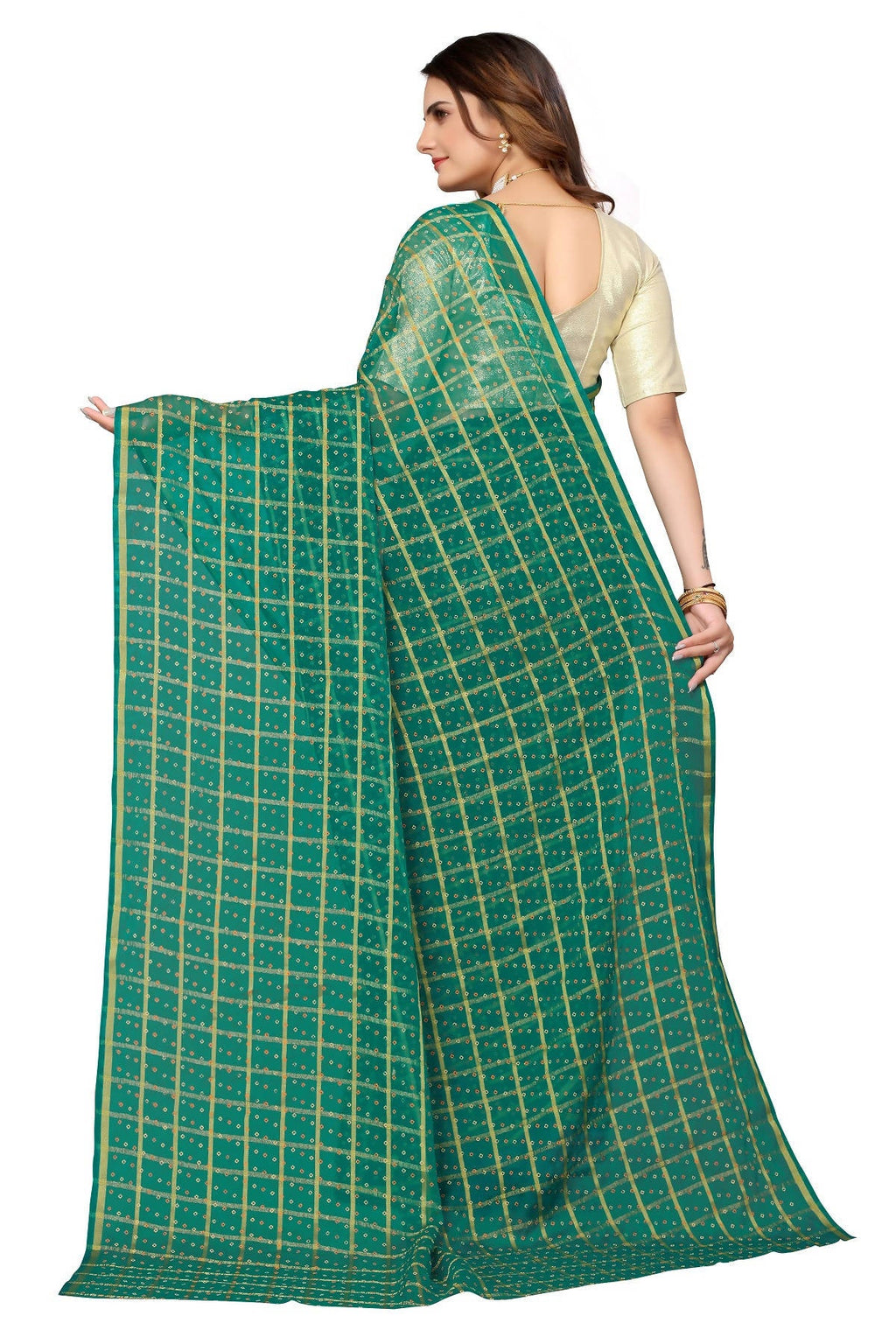 Vamika Ethnic Fire Green Jari Work Chiffon Saree