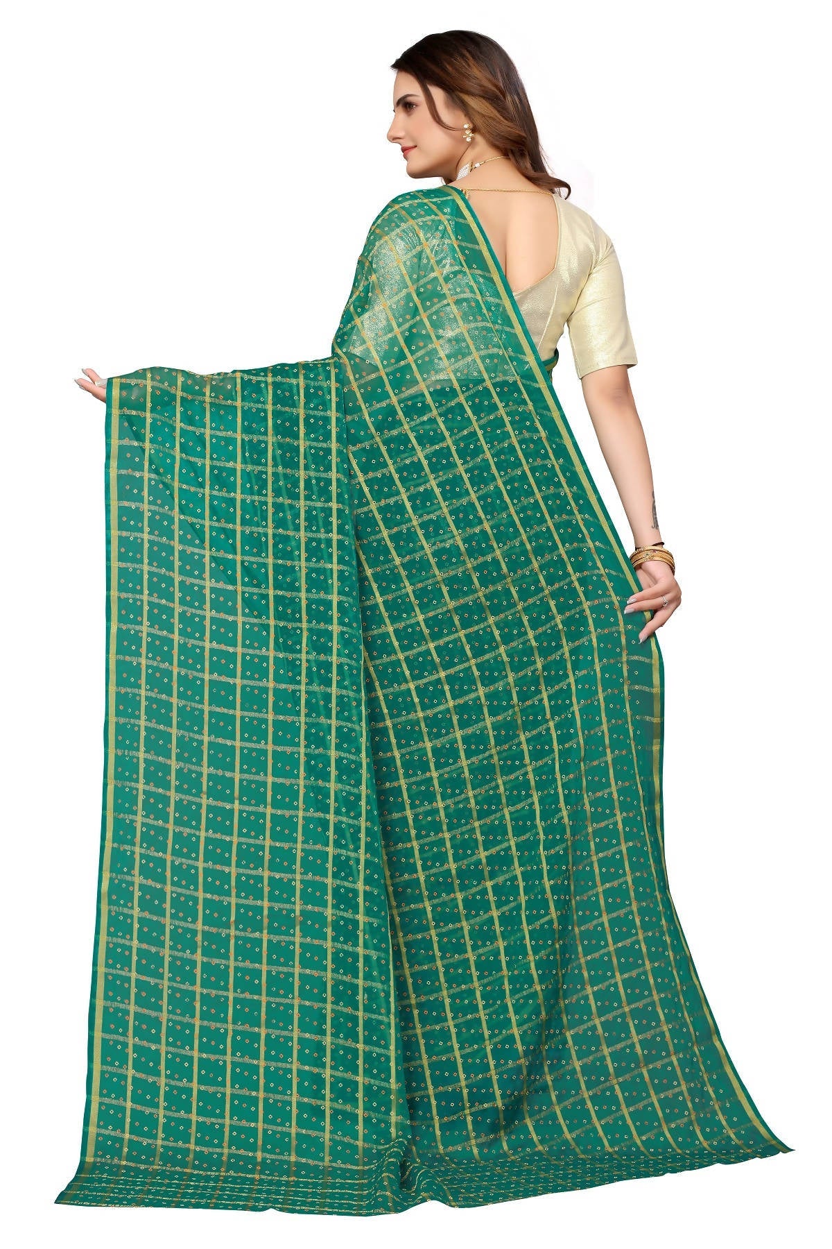 Vamika Ethnic Fire Green Jari Work Chiffon Saree