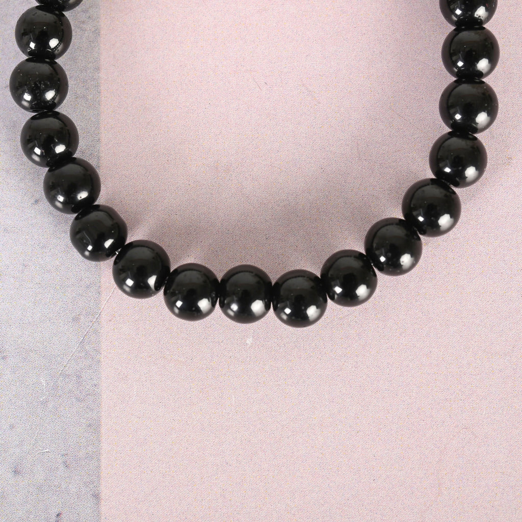 NVR Men & Women Black Marble Crystal Beaded Elasticated Bracelet