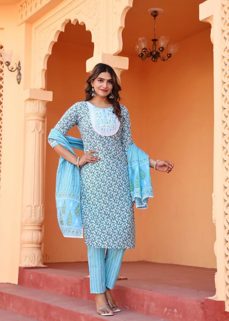 Alvano Women's Kurti with Pant and Dupatta Set for Women's and Girls