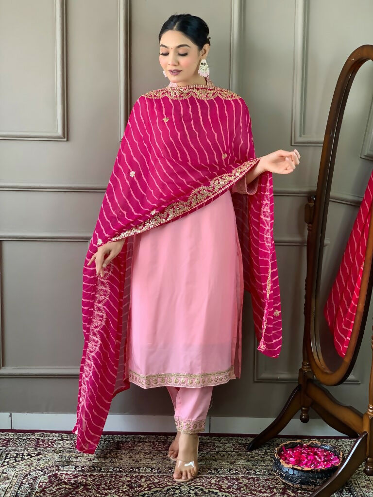 Partywear Designer Viscose Silk Blend Pink Stitched Suit With Dupatta - Tanisha