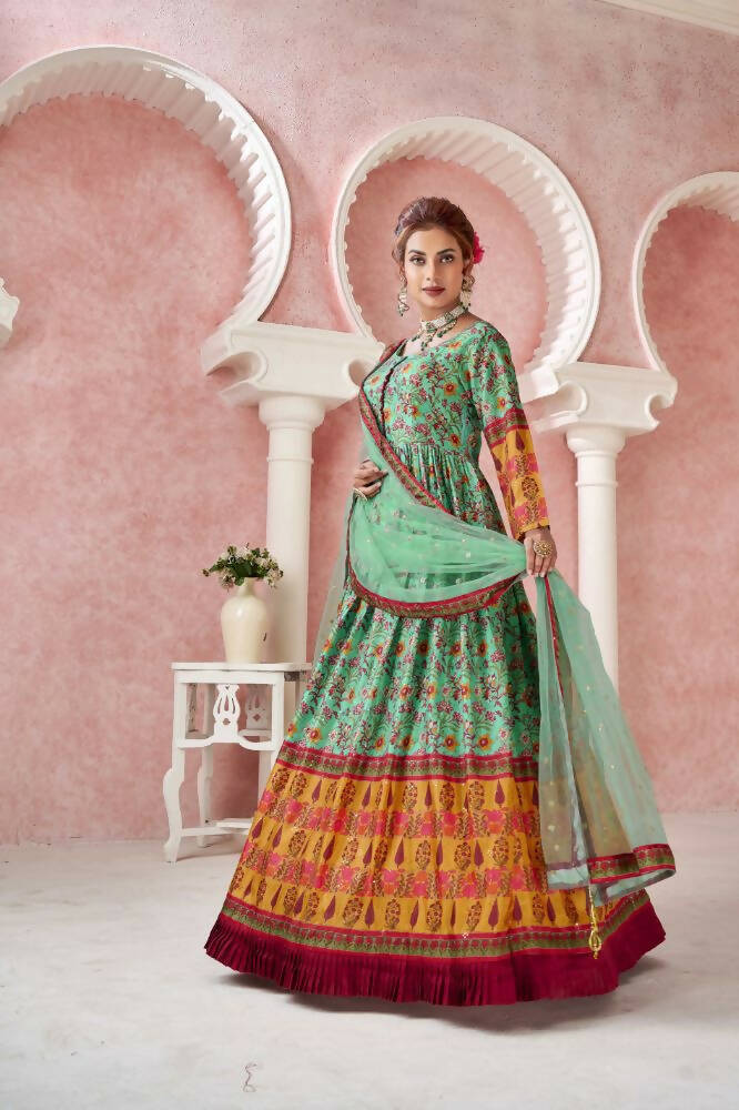 Everywhere Designer Green Dola Silk Gown With Dupatta - Anbazaar