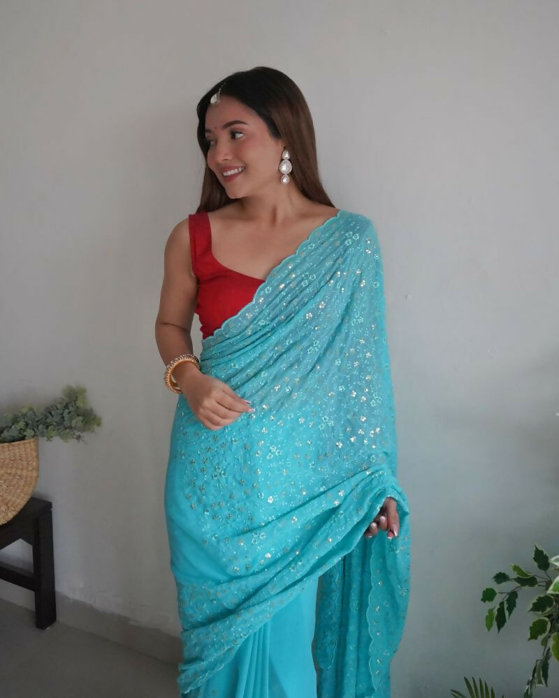Vamsee Trendy Sequence Sky Blue Georgette Saree