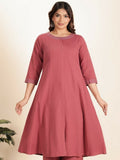 Aramya Pink Linen Cotton Solid A-line Kurta for Women