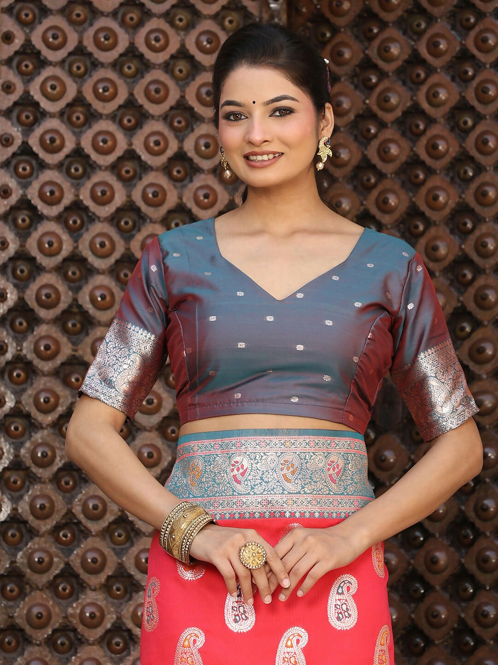Shree Shyam Fashion Red Silk Saree