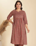 Aramya Red Soft Cotton Geometric Panelled Kurta for Women