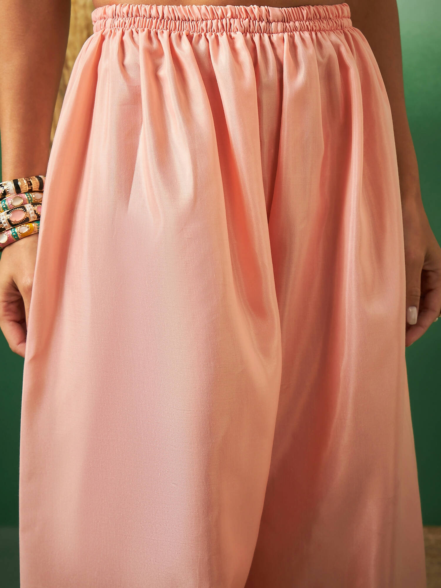 Peach Georgette Handwork Unstitched Dress Material - Hanika