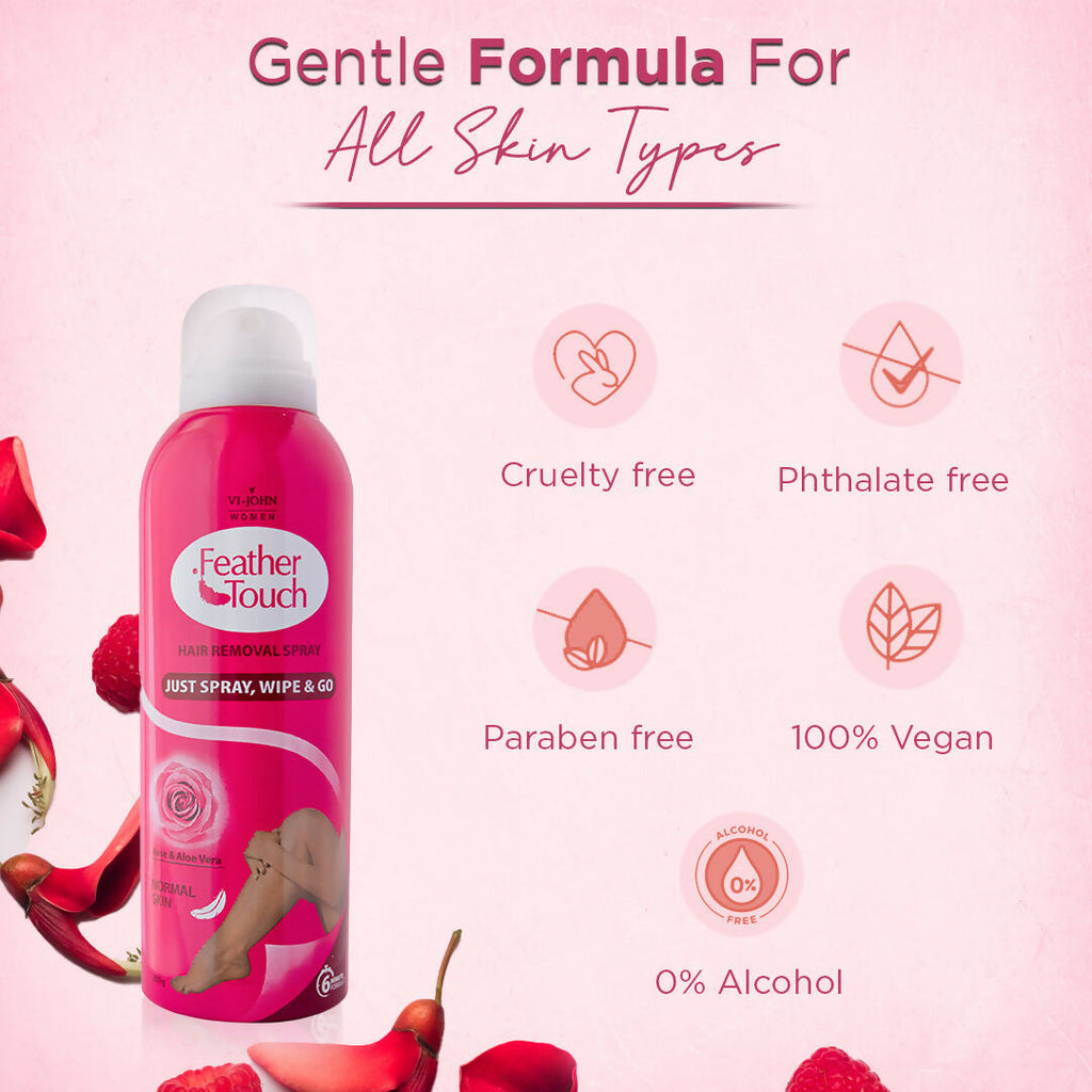 VI-JOHN Feather Touch Dermatologically Tested Rose & Alevera Hair Removal Spray For Women