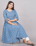 House of RP Women Aqua Blue Cotton Floral Print Anarkali Kurta