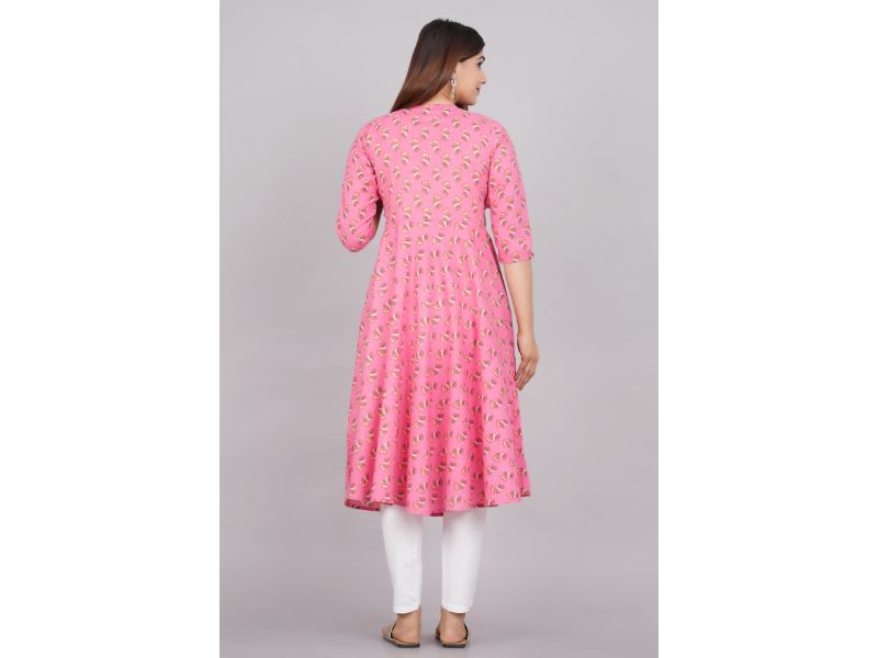 House of RP Women Pink Cotton Floral Print Anarkali Kurta