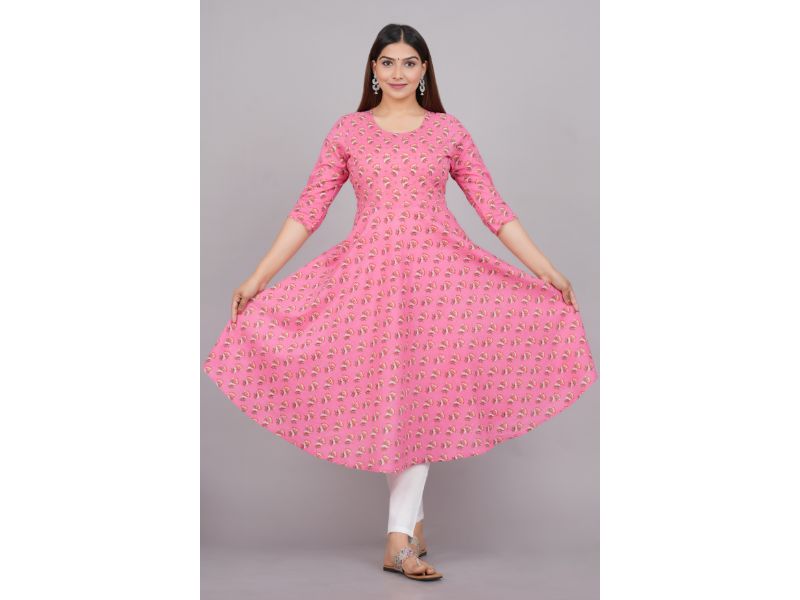 House of RP Women Pink Cotton Floral Print Anarkali Kurta