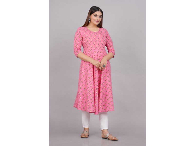 House of RP Women Pink Cotton Floral Print Anarkali Kurta