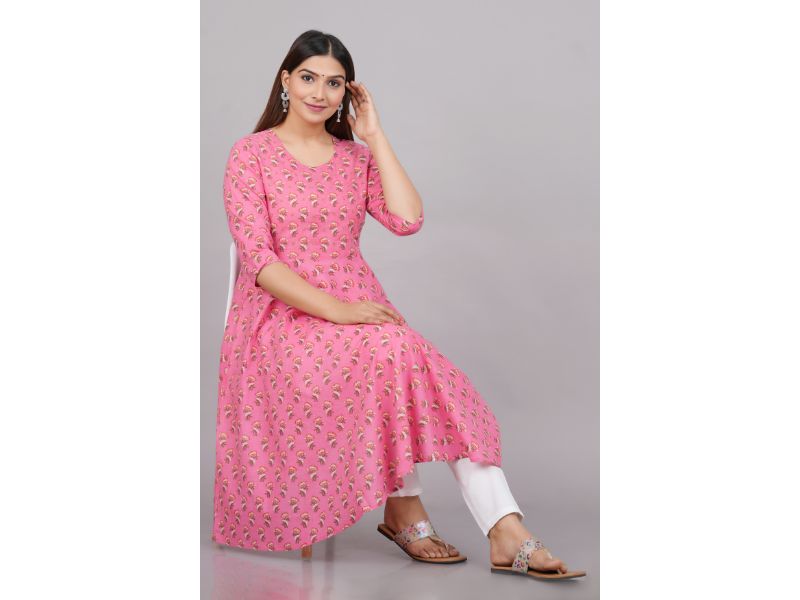 House of RP Women Pink Cotton Floral Print Anarkali Kurta