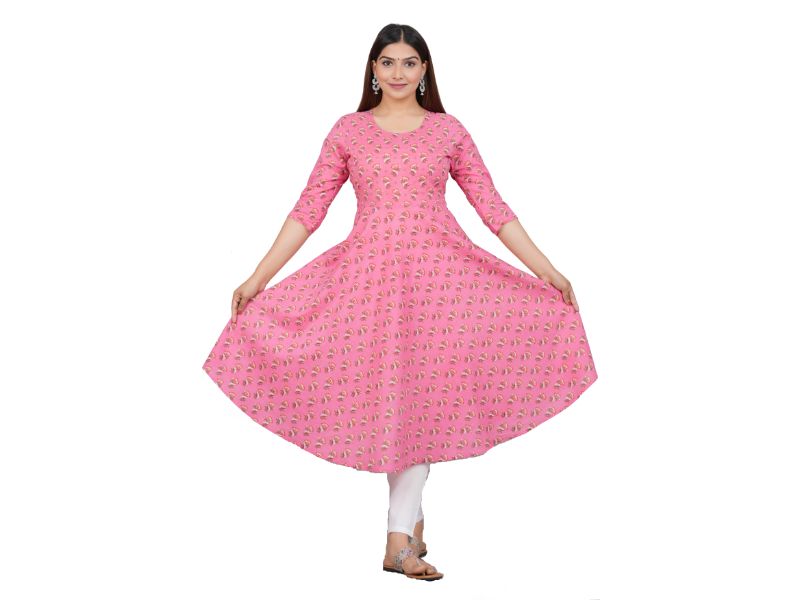 House of RP Women Pink Cotton Floral Print Anarkali Kurta
