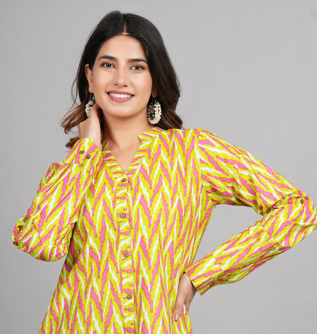 House of RP Women Cotton Yellow Print Casual Shirt