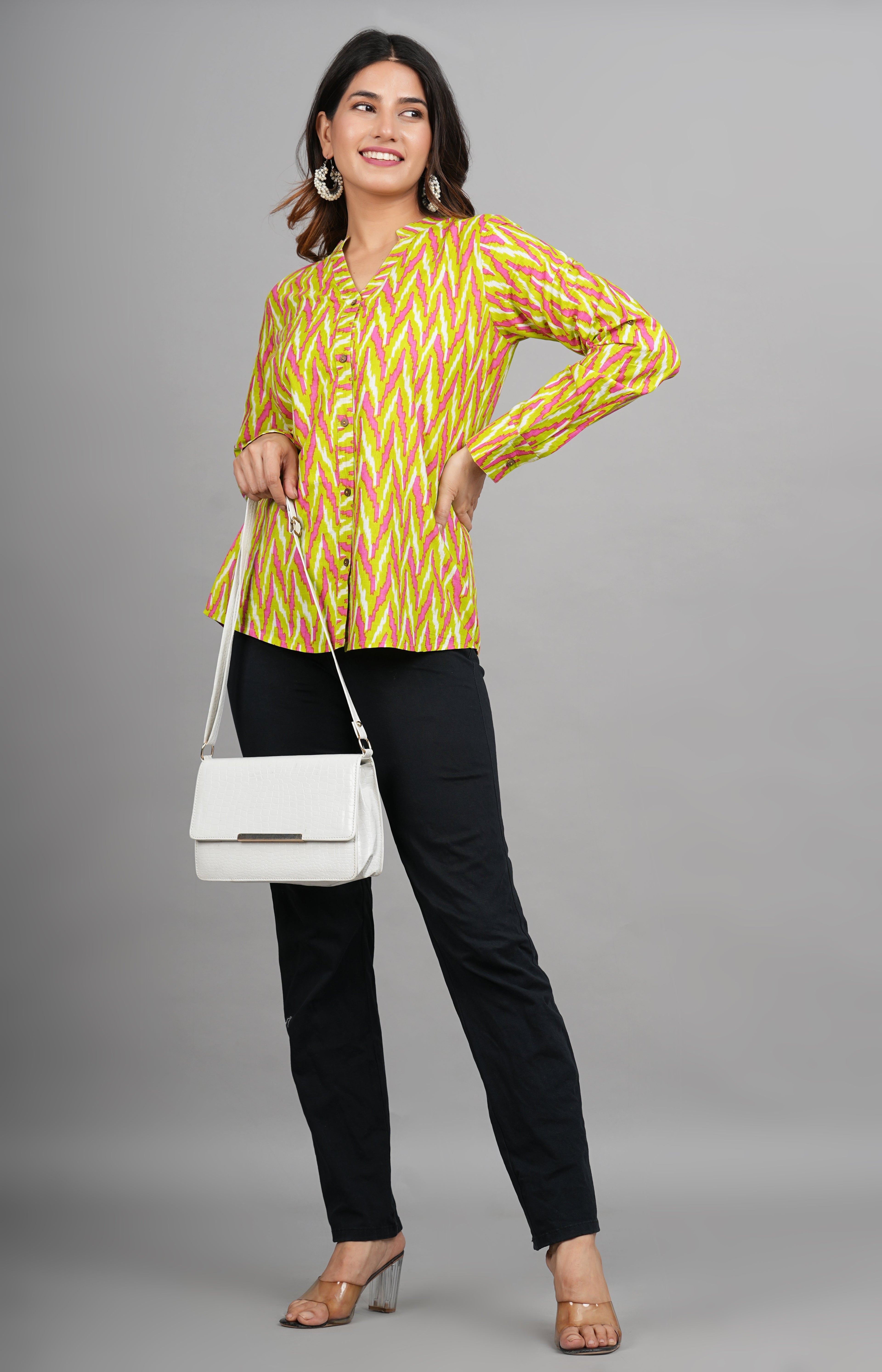 House of RP Women Cotton Yellow Print Casual Shirt