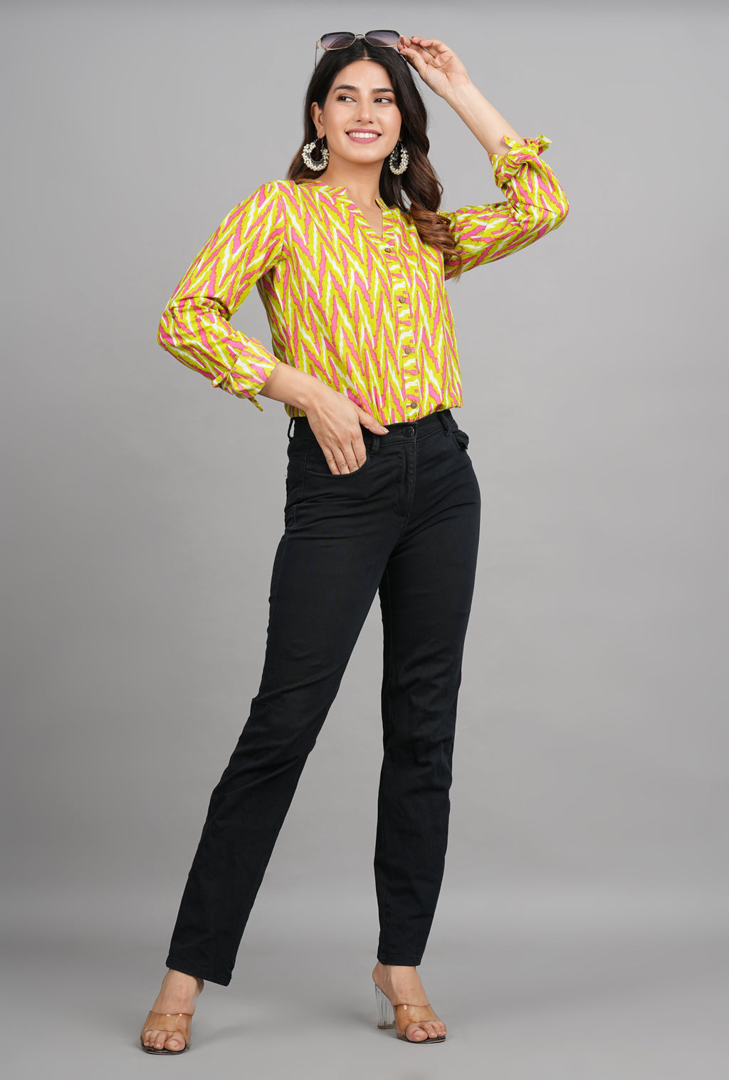 House of RP Women Cotton Yellow Print Casual Shirt