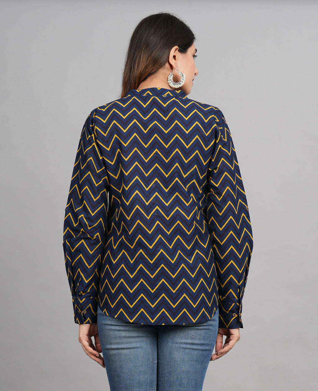 House of RP Women Cotton Dark Blue Print Casual Shirt